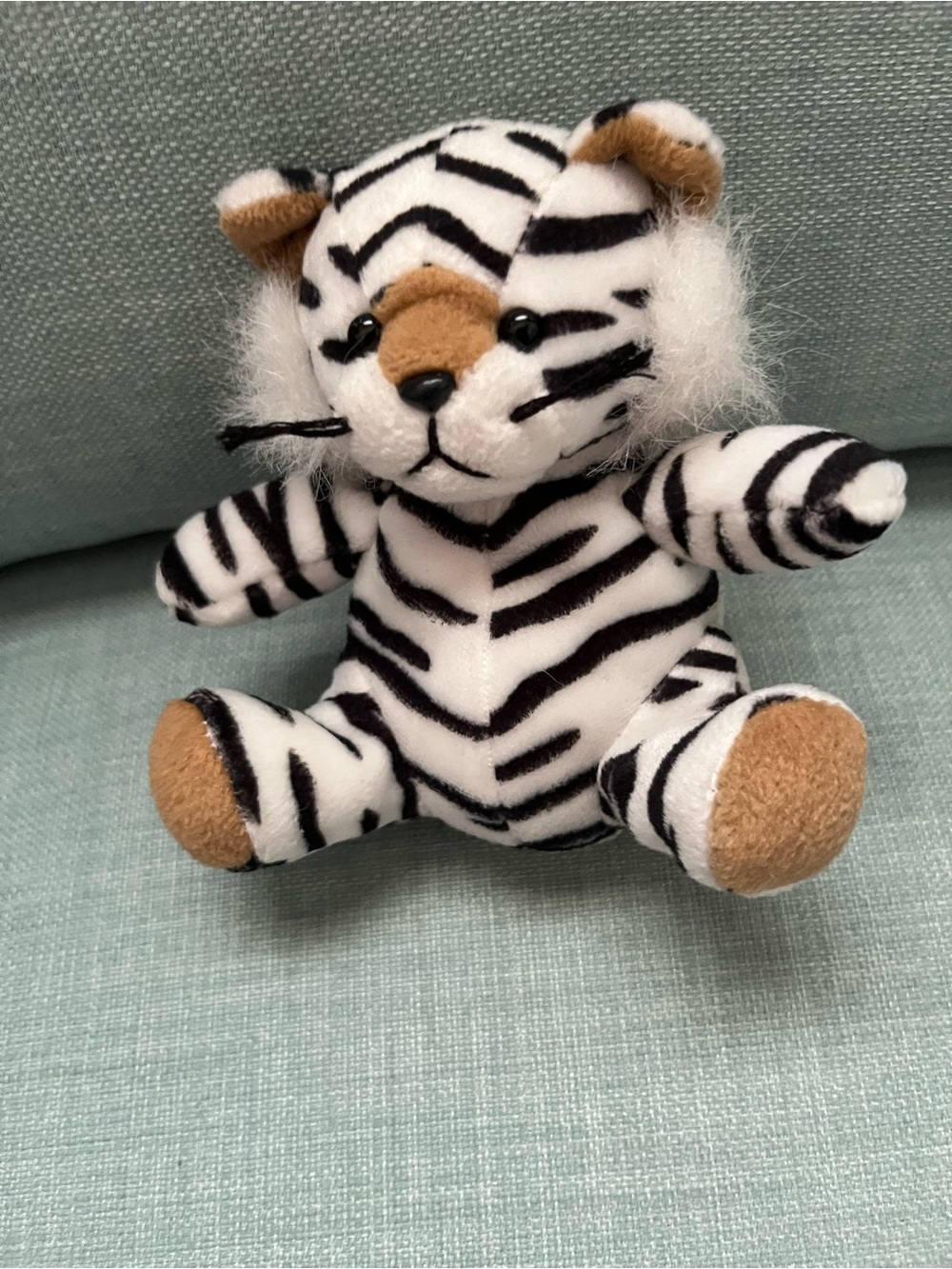 White Tiger Plush Stuffed Animal Black Stripes Small Sitting Tiger Soft Toy